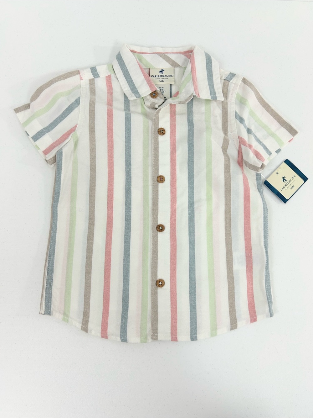 Caribbean Joe Little Boys Striped Button Down Short Sleeve Shirt Size 3T NWT